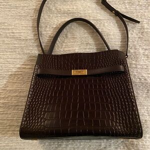 Burgundy Tory Burch Lee Radziwill Crocodile-Embossed Shoulder Bag